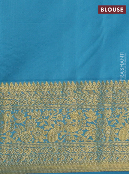 Kanchipuram silk saree purple and cs blue with allover zari woven brocade weaves and zari woven border
