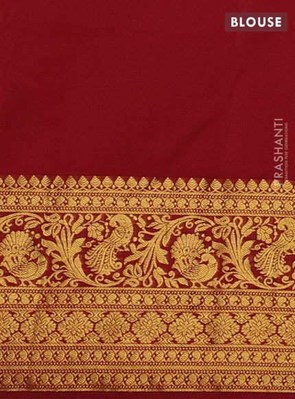 Kanchipuram silk saree yellow and maroon with allover zari woven brocade weaves and long zari woven border
