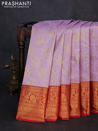 Kanchipuram silk saree lavender and maroon with allover zari woven brocade weaves and zari woven border