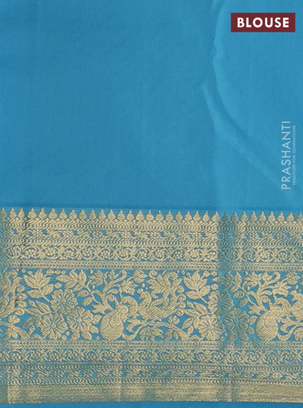 Kanchipuram silk saree purple and blue with allover zari woven brocade weaves and long zari woven border