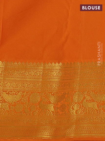 Kanchipuram silk saree lavender and orange with allover zari woven brocade weaves and long zari woven border