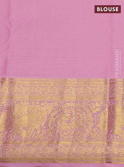 Kanchipuram silk saree red and light pink with allover zari woven brocade weaves and long zari woven border