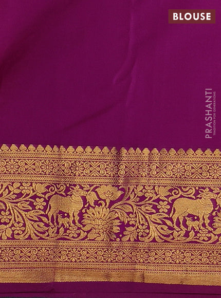 Kanchipuram silk saree orange and magenta pink with allover zari woven brocade weaves and zari woven border