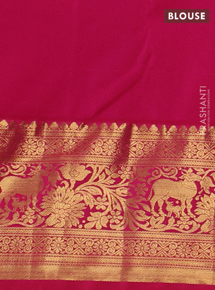 Kanchipuram silk saree green and pink with allover zari woven brocade weaves and zari woven border