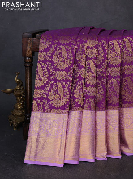 Kanchipuram silk saree purple and lavender with allover zari woven brocade weaves and zari woven border