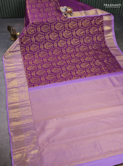 Kanchipuram silk saree purple and lavender with allover zari woven brocade weaves and zari woven border