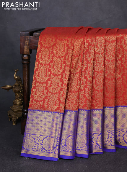Kanchipuram silk saree rust shade and violet with allover zari woven brocade weaves and zari woven border