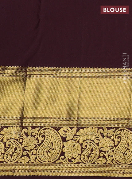 Kanchipuram silk saree light pink and coffee brown with allover zari woven brocade weaves and long rich zari woven border