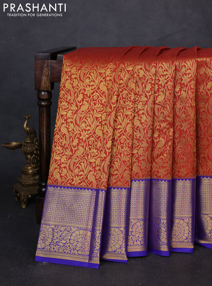 Kanchipuram silk saree maroon and violet with allover zari woven brocade weaves and zari woven border