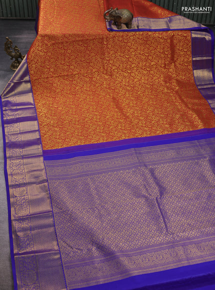 Kanchipuram silk saree maroon and violet with allover zari woven brocade weaves and zari woven border