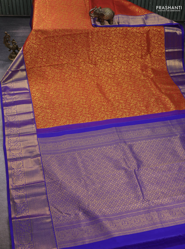 Kanchipuram silk saree maroon and violet with allover zari woven brocade weaves and zari woven border
