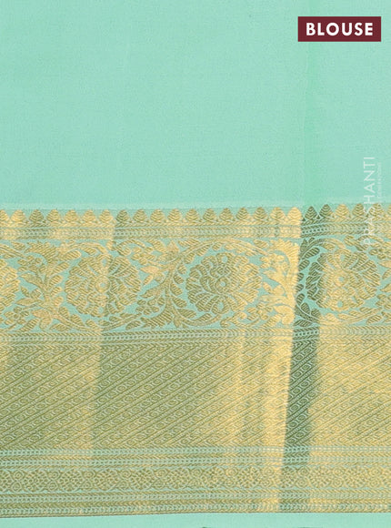 Kanchipuram silk saree violet and light green with allover zari woven brocade weaves and long zari woven border