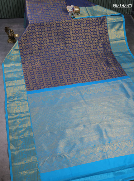 Kanchipuram silk saree blue and cs blue with allover zari woven brocade weaves and zari woven border