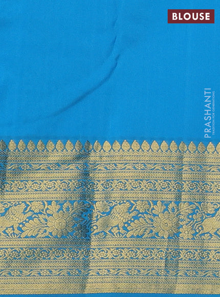 Kanchipuram silk saree violet and cs blue with allover zari woven brocade weaves and long zari woven border