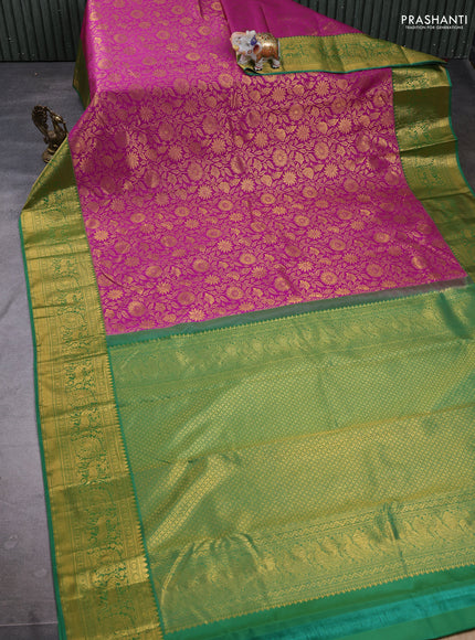 Kanchipuram silk saree magenta pink and green with allover zari woven brocade weaves and zari woven border