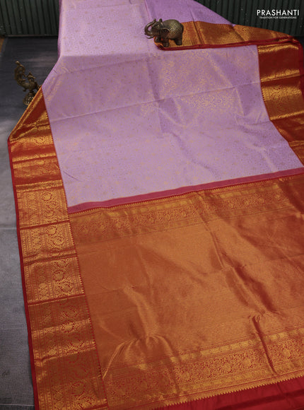 Kanchipuram silk saree lavender and maroon with allover zari woven brocade weaves and zari woven border