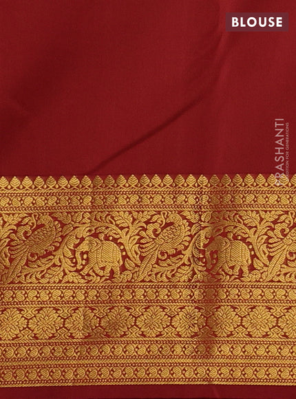 Kanchipuram silk saree lavender and maroon with allover zari woven brocade weaves and zari woven border