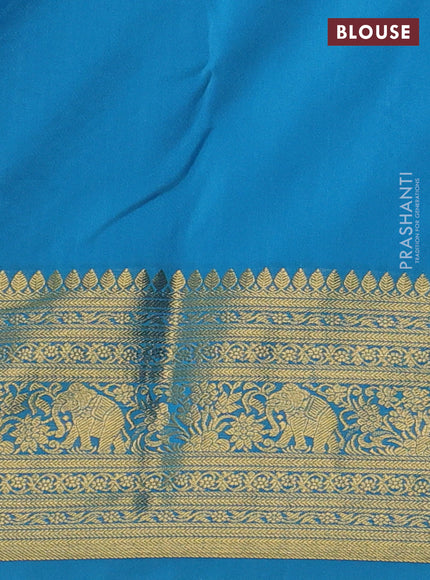 Kanchipuram silk saree peacock blue and cs blue with allover zari woven brocade weaves and zari woven border