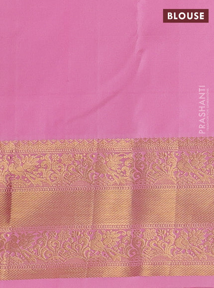 Kanchipuram silk saree red and light pink with allover zari woven brocade weaves and rich zari woven border