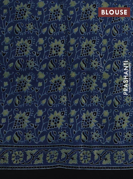 Dola silk saree indigo blue with allover ajrakh prints and zari woven border