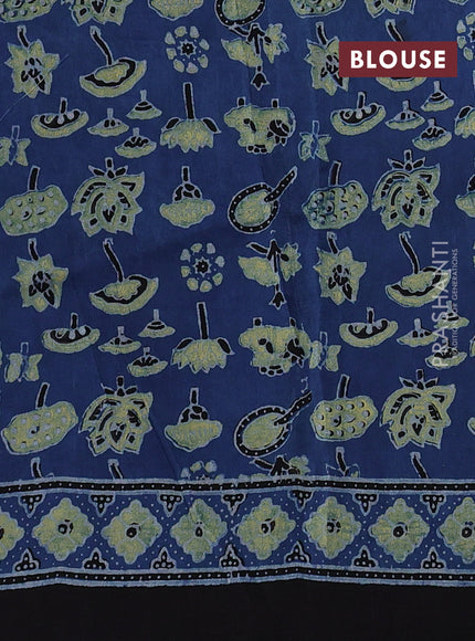 Dola silk saree indigo blue with allover ajrakh prints and zari woven border