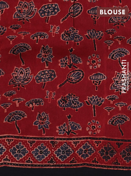 Dola silk saree maroon with allover ajrakh prints and zari woven border