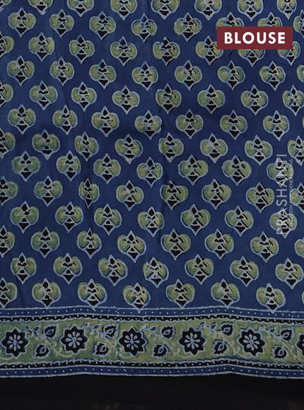Dola silk saree indigo blue with allover ajrakh prints and zari woven border