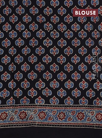 Dola silk saree indigo blue and maroon with allover ajrakh prints and zari woven border