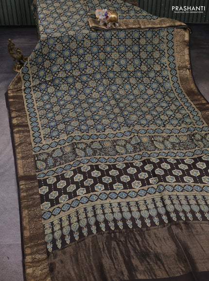 Dola silk saree coffee brown with allover ajrakh prints and zari woven border