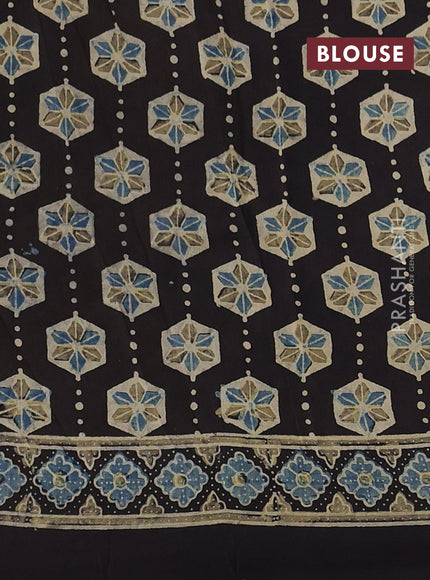 Dola silk saree coffee brown with allover ajrakh prints and zari woven border