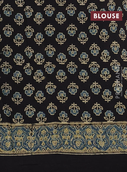 Dola silk saree indigo blue and black with allover ajrakh prints and zari woven border