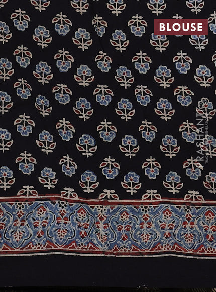 Dola silk saree blue shade and maroon with allover ajrakh prints and zari woven border