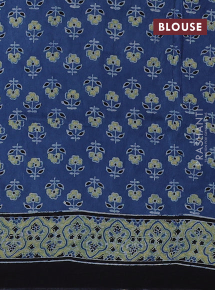Dola silk saree indigo blue and yellow with allover ajrakh prints and zari woven border