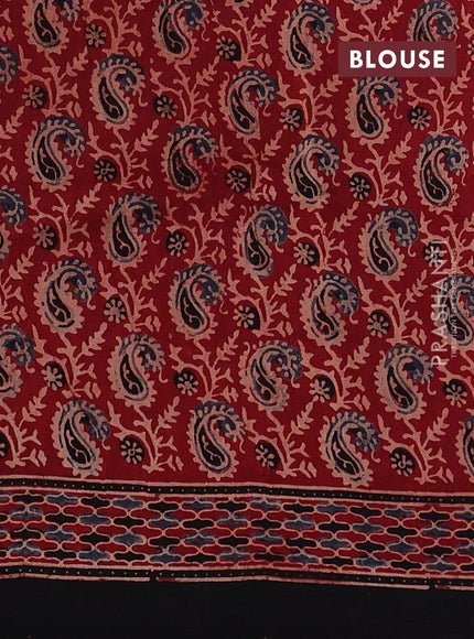 Dola silk saree maroon with allover ajrakh prints and zari woven border