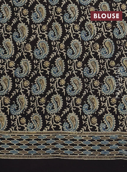 Dola silk saree coffee brown with allover ajrakh prints and zari woven border