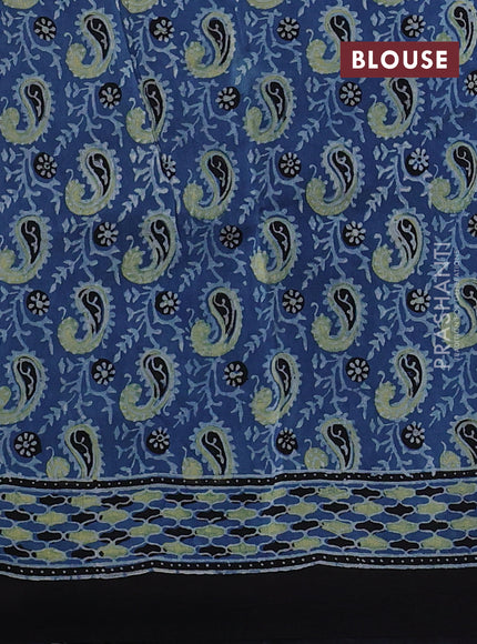 Dola silk saree indigo blue with allover ajrakh prints and zari woven border