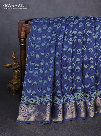 Dola silk saree indigo blue with allover butta prints and zari woven border