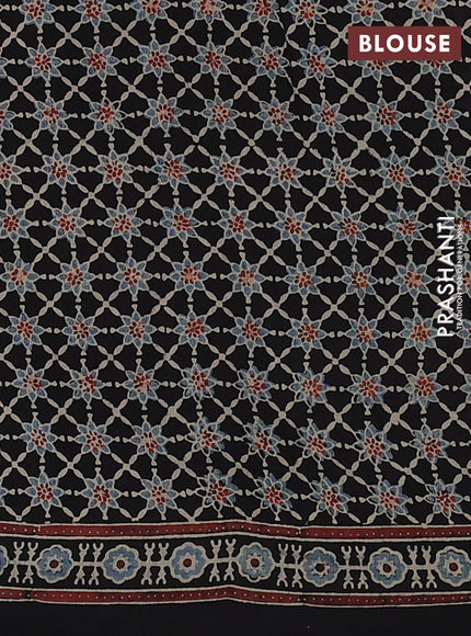 Dola silk saree indigo blue with allover ajrakh prints and zari woven border