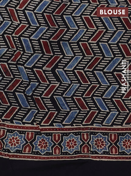 Dola silk saree indigo blue and black with allover ajrakh prints and zari woven border