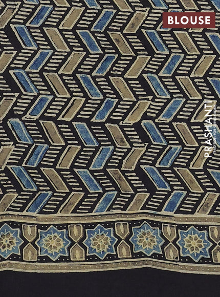 Dola silk saree indigo blue and black with allover ajrakh prints and zari woven border