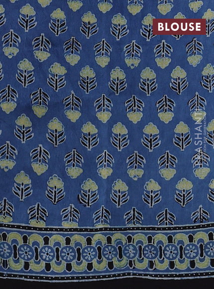 Dola silk saree indigo blue with allover ajrakh prints and zari woven border