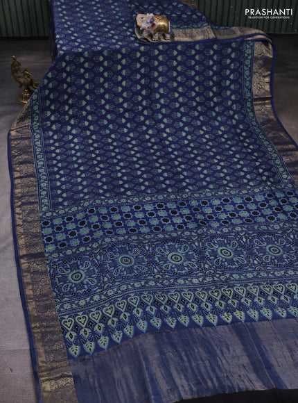 Dola silk saree indigo blue with allover floral butta prints and zari woven border