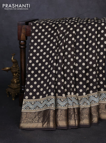 Dola silk saree coffee brown with allover ajrakh prints and zari woven border