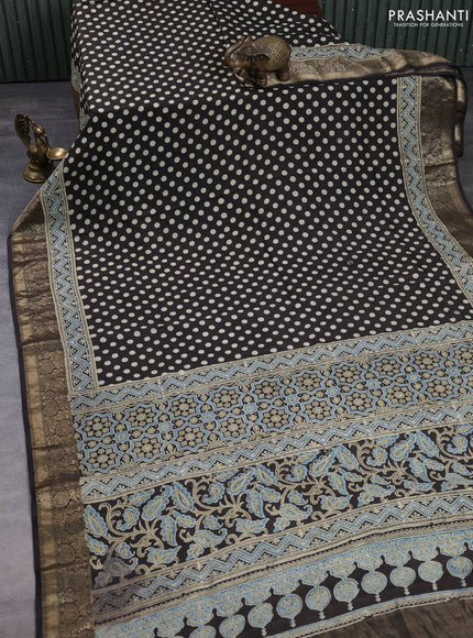 Dola silk saree coffee brown with allover ajrakh prints and zari woven border