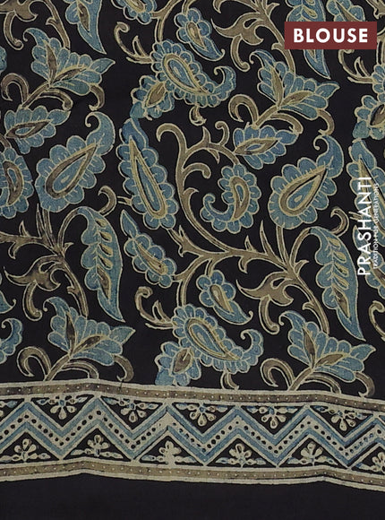 Dola silk saree coffee brown with allover ajrakh prints and zari woven border