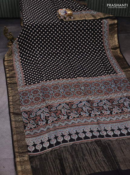 Dola silk saree blue shade and maroon with allover ajrakh prints and zari woven border