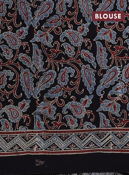 Dola silk saree blue shade and maroon with allover ajrakh prints and zari woven border