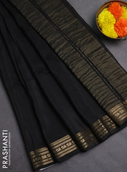 Semi mysore silk saree black with plain body and zari woven border