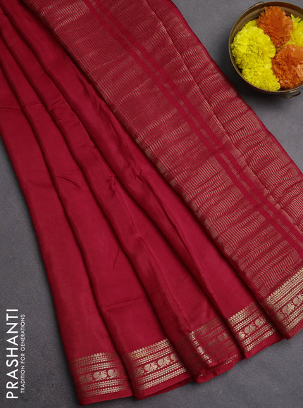 Semi mysore silk saree red with plain body and zari woven border