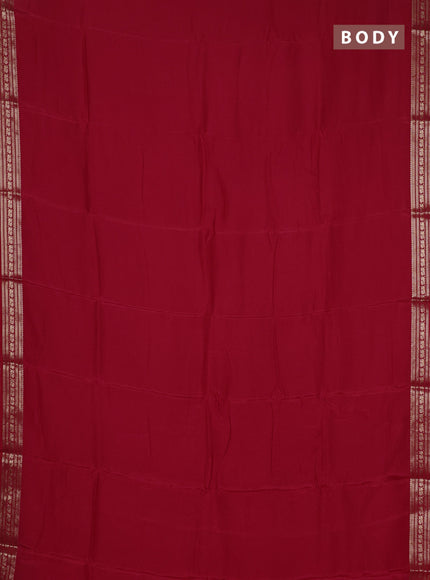 Semi mysore silk saree red with plain body and zari woven border